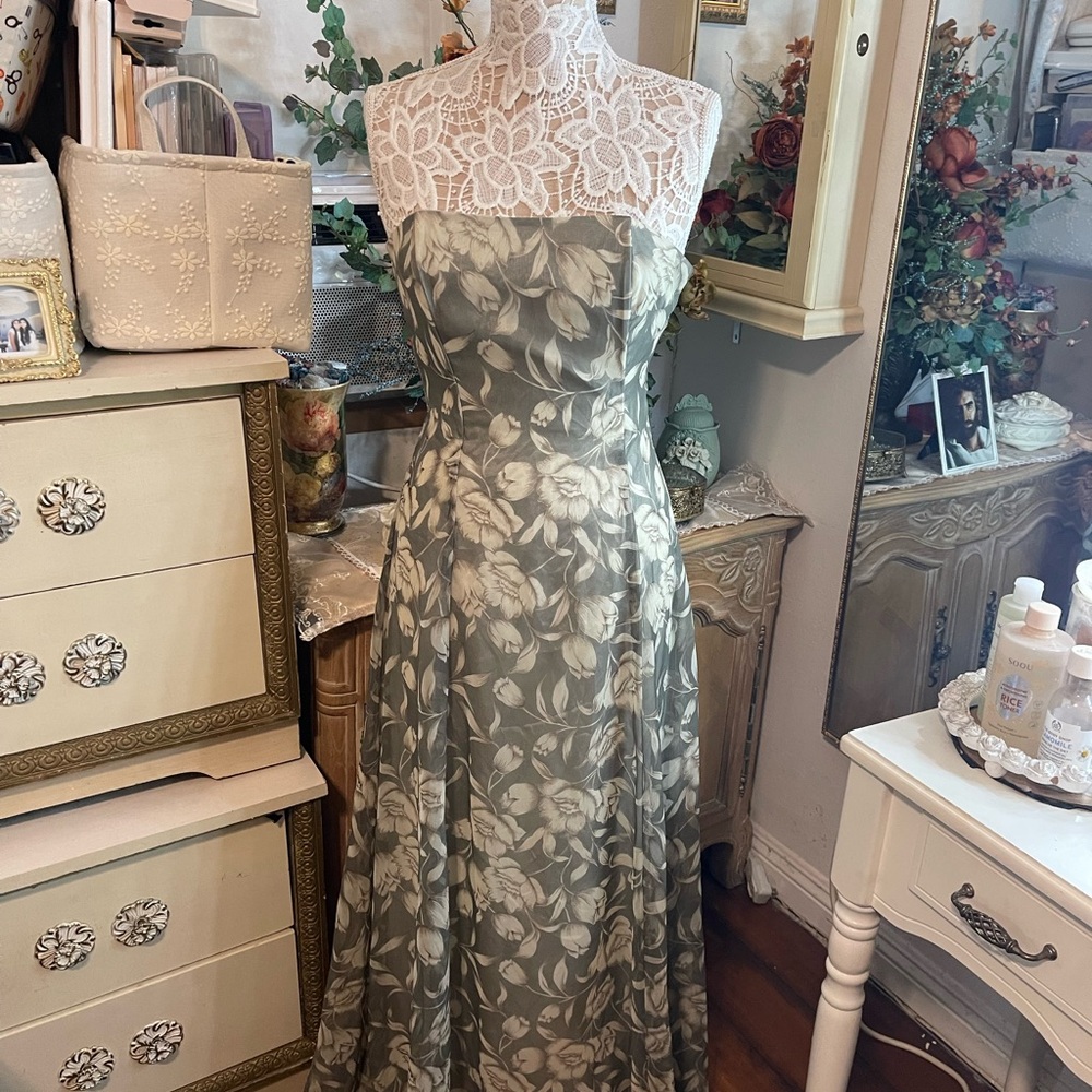 🌷✨ STUNNING & RARE Vintage Jessica McClintock Strapless Floral Gown Dress✨🌷